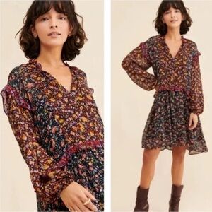 Anthropologie Helene Floral Tunic Dress Petite LP NWT Boho Long Sleeve